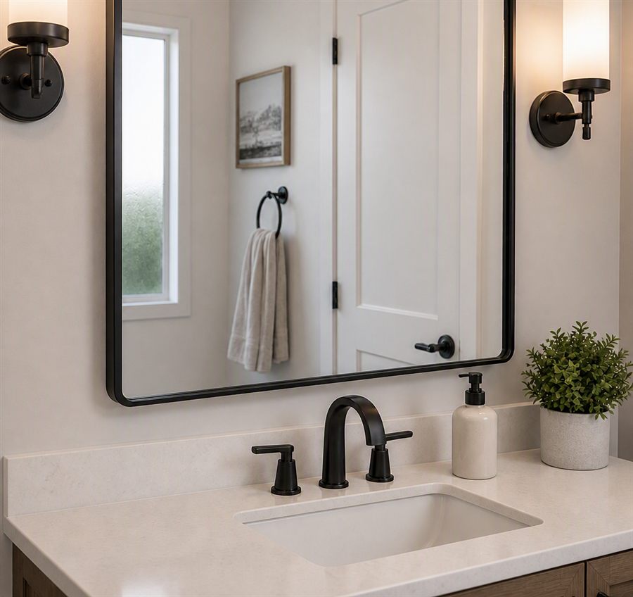 Mirror & vanity after cleaning by LAB Cleaning Services
