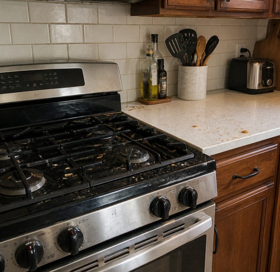 Stove before cleaning by LAB Cleaning Services